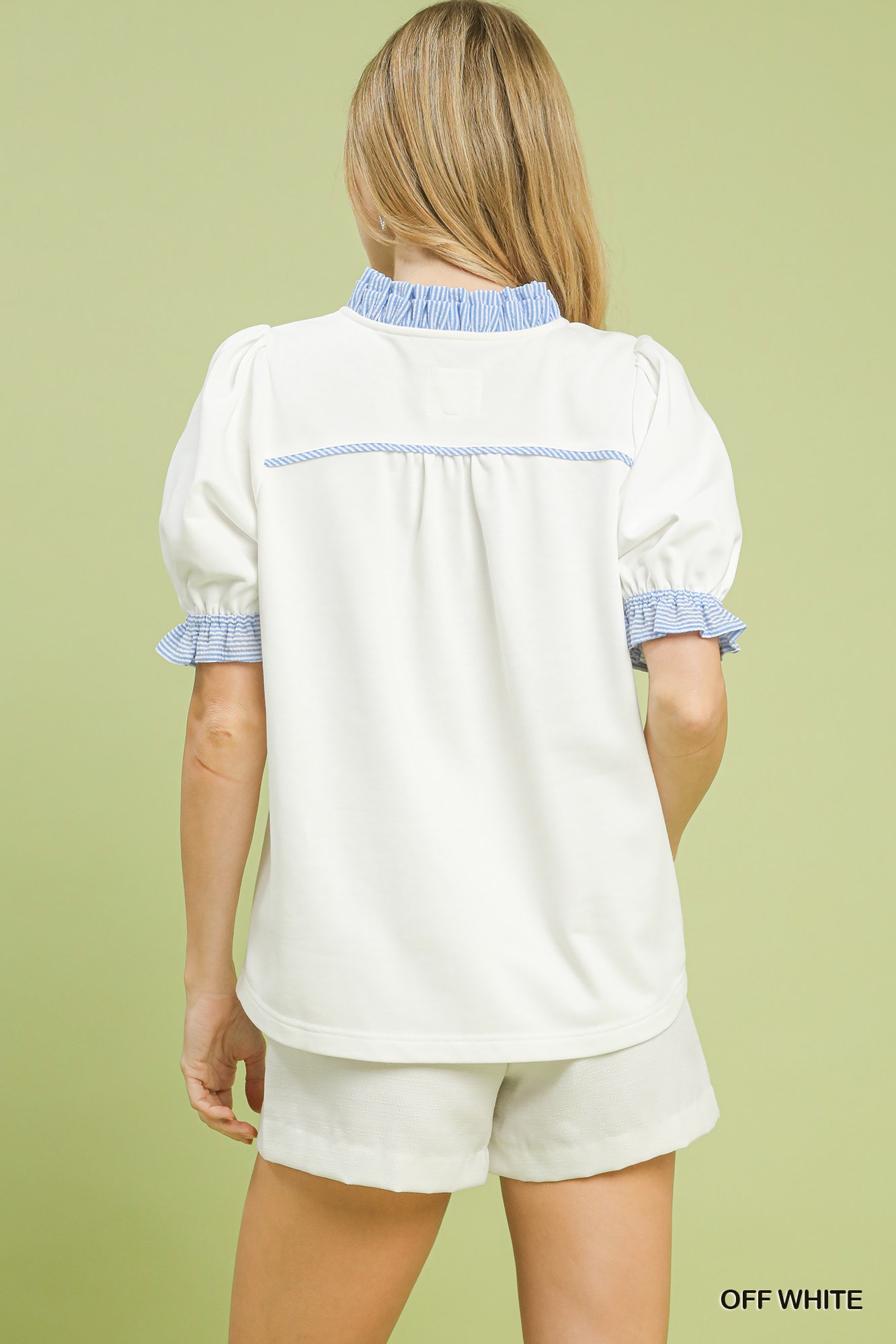 French Terry Ruffle Trim Puff Sleeve Top, image 2