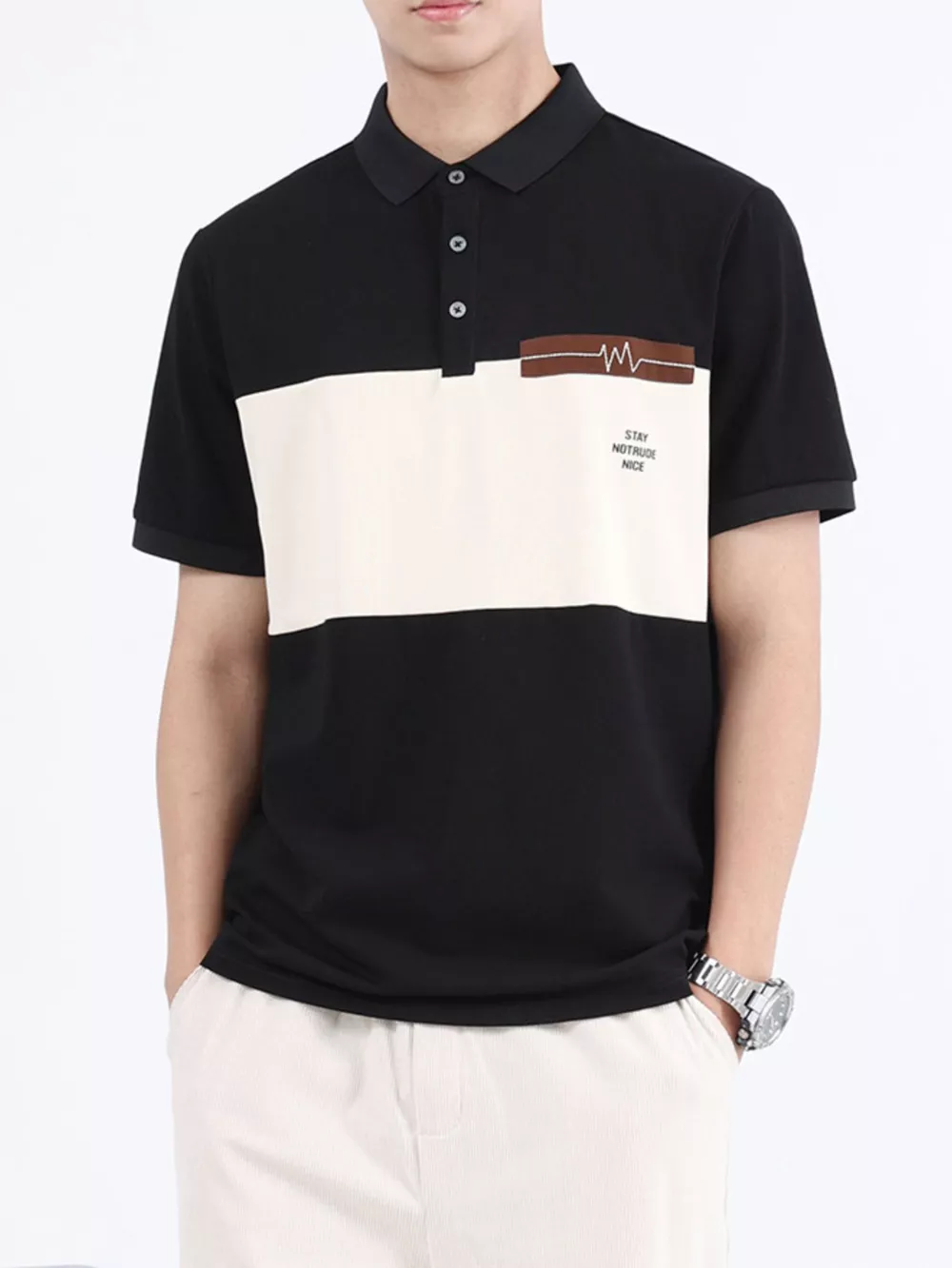 Men's Plus Size Color Block Casual Polo