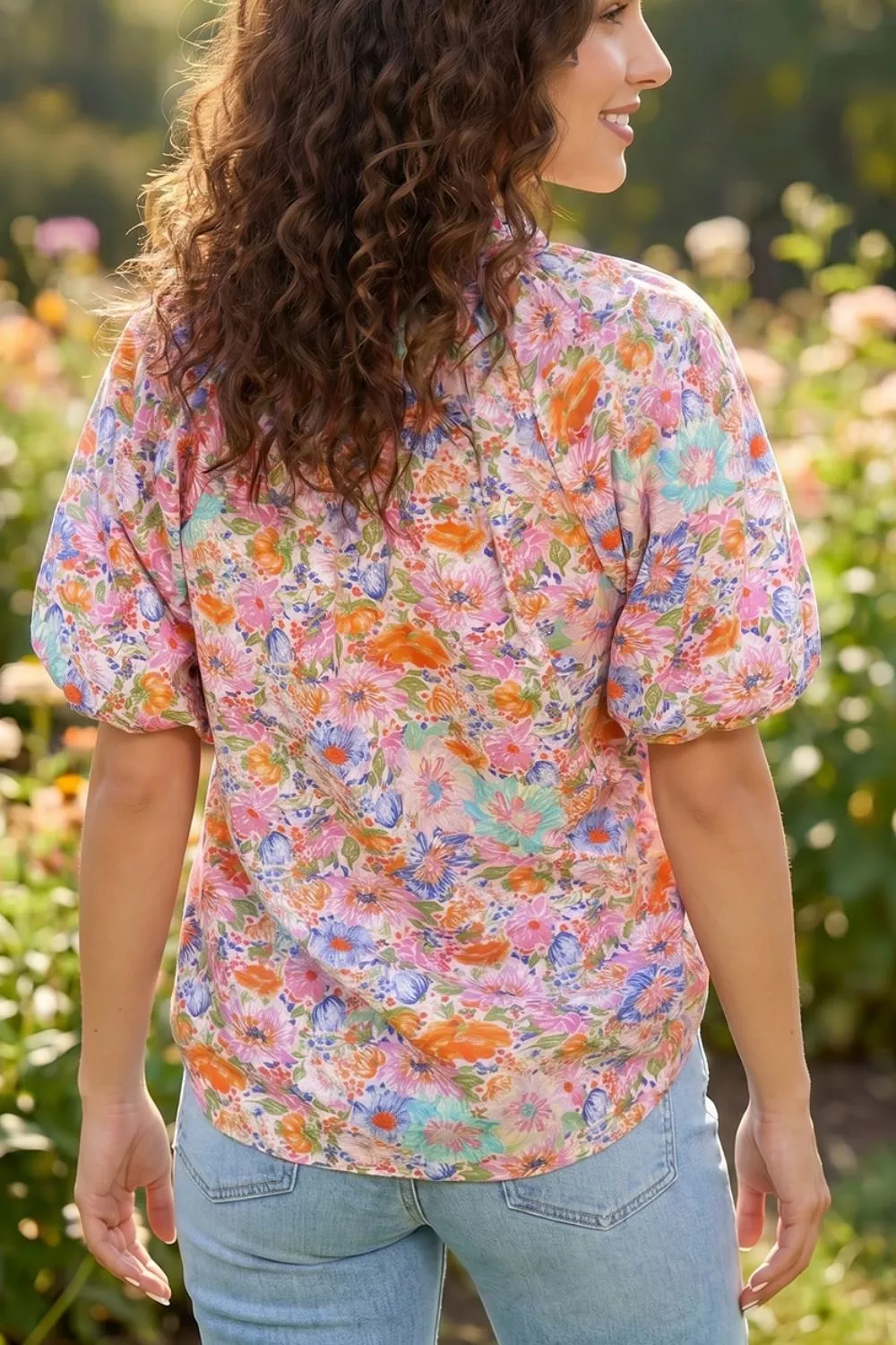 Floral Print Puff Sleeve Blouse, image 2