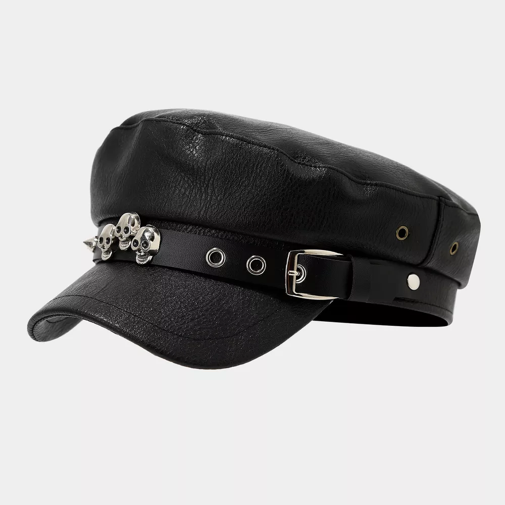 Studded Embellished Faux Leather Hat, image 8