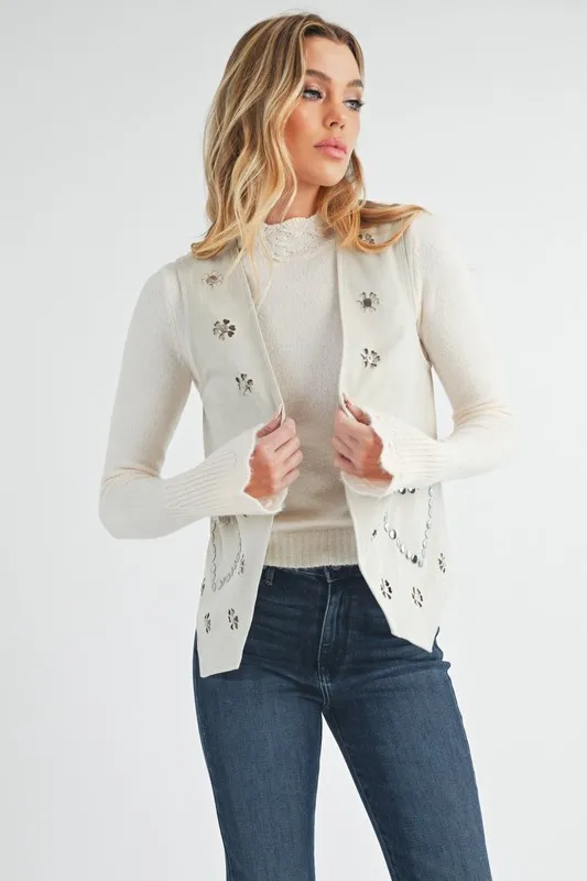 Heart Rivet Detail Suede Vest Coat, image 2