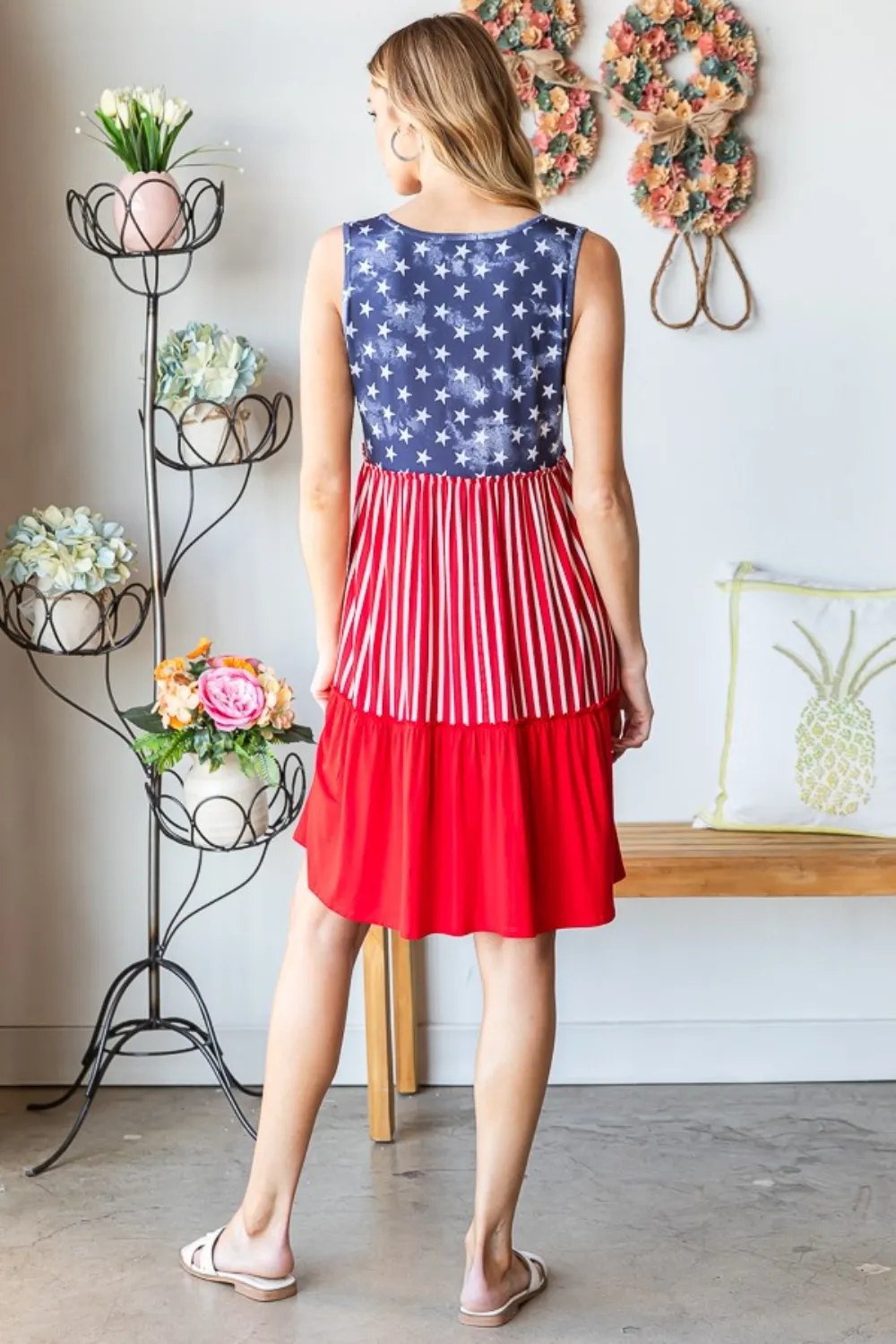 Full Size US Flag Theme Contrast Tank Dress, image 4