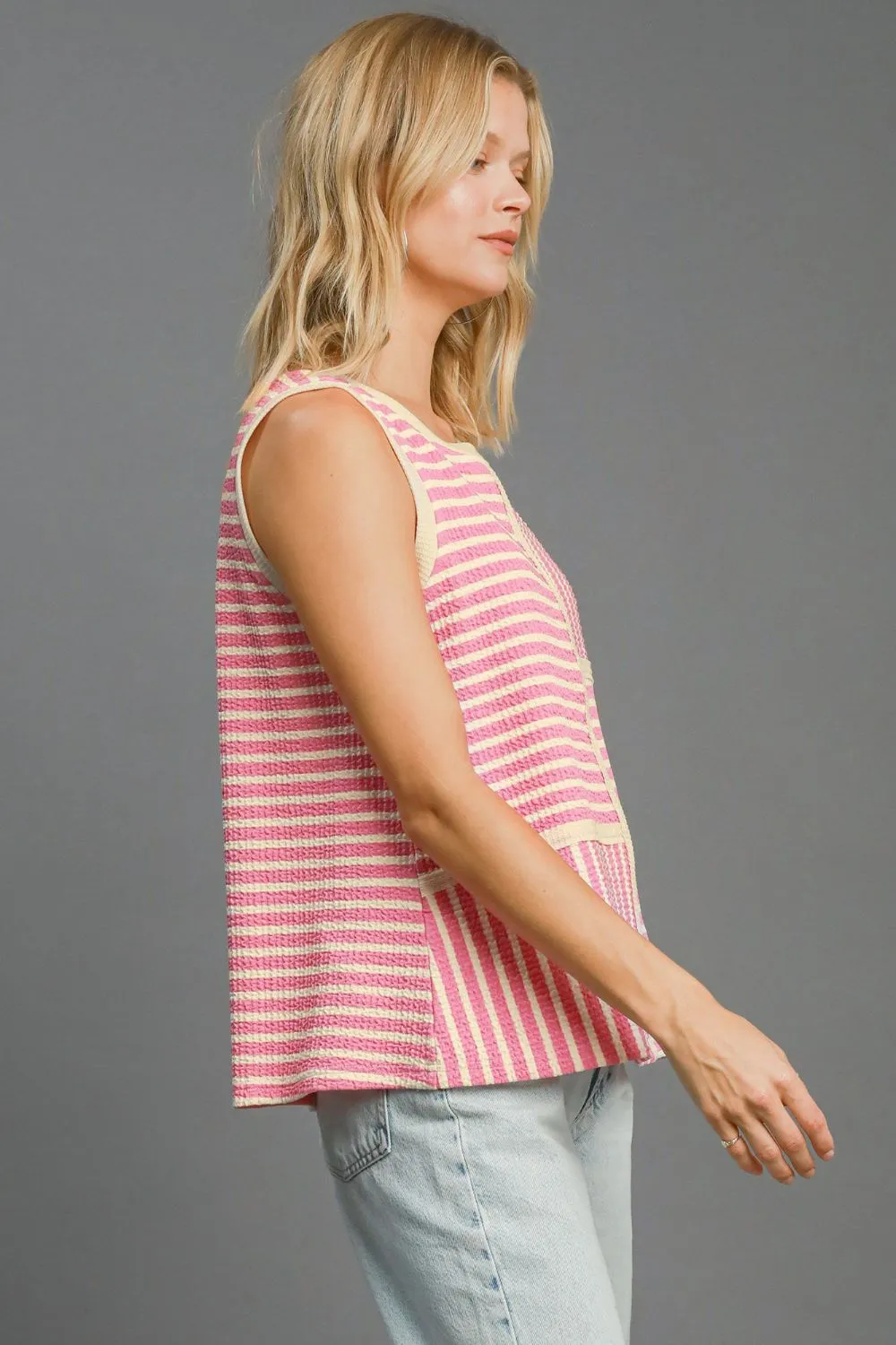 Round Neck Texture Striped Tank, image 4