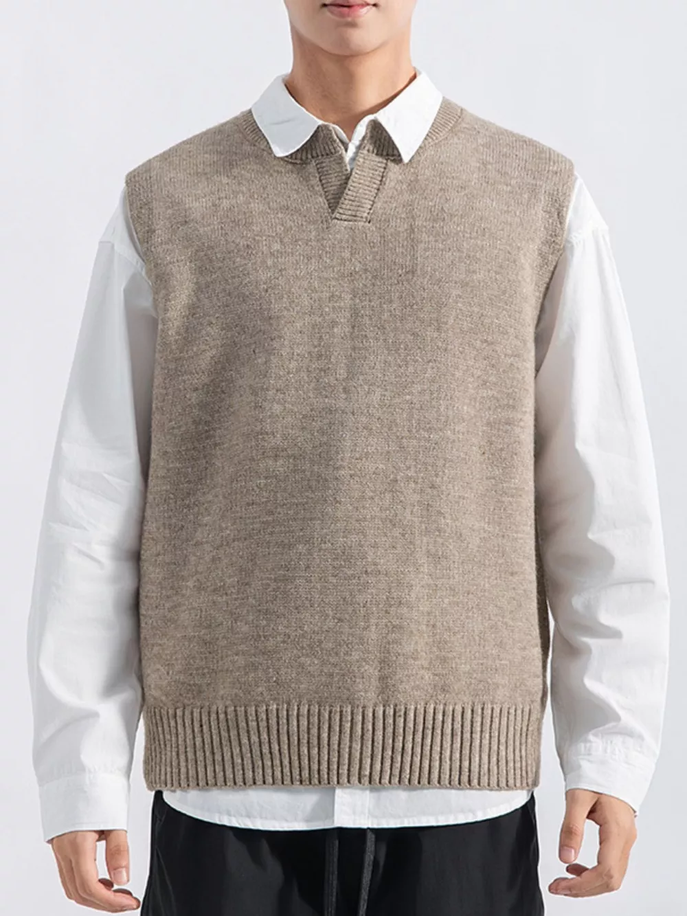 Men's Plus Size Ribbed Hem Sweater Vest, image 5