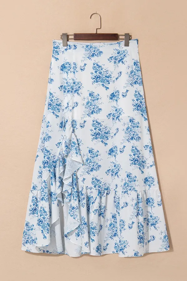 Split Asymmetrical Ruffled Printed Skirt, image 4