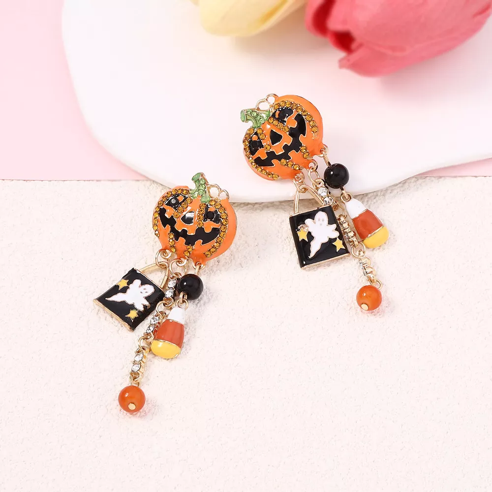 Halloween Pumpkin Ghost Dangle Earrings, image 2
