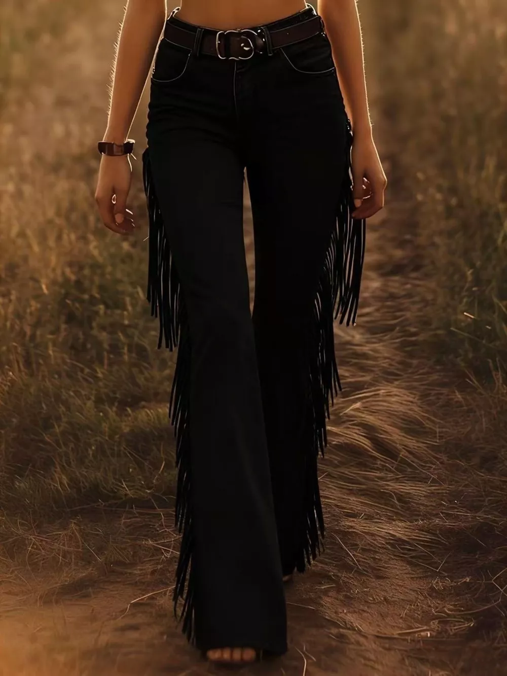 Fringe Trim Flare Pants