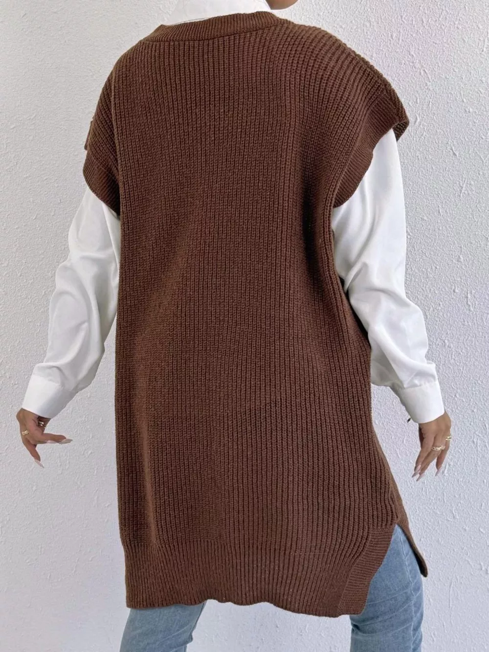 Slit V-Neck Sweater Dress, image 6