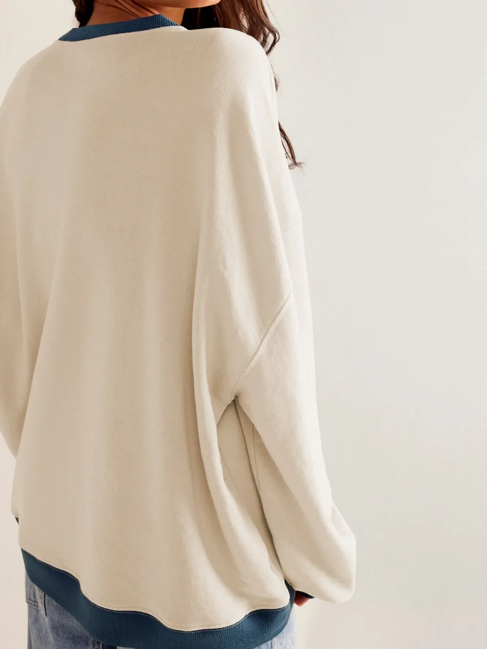 Contrast Trim Round Neck Long Sleeve Sweatshirt, image 12