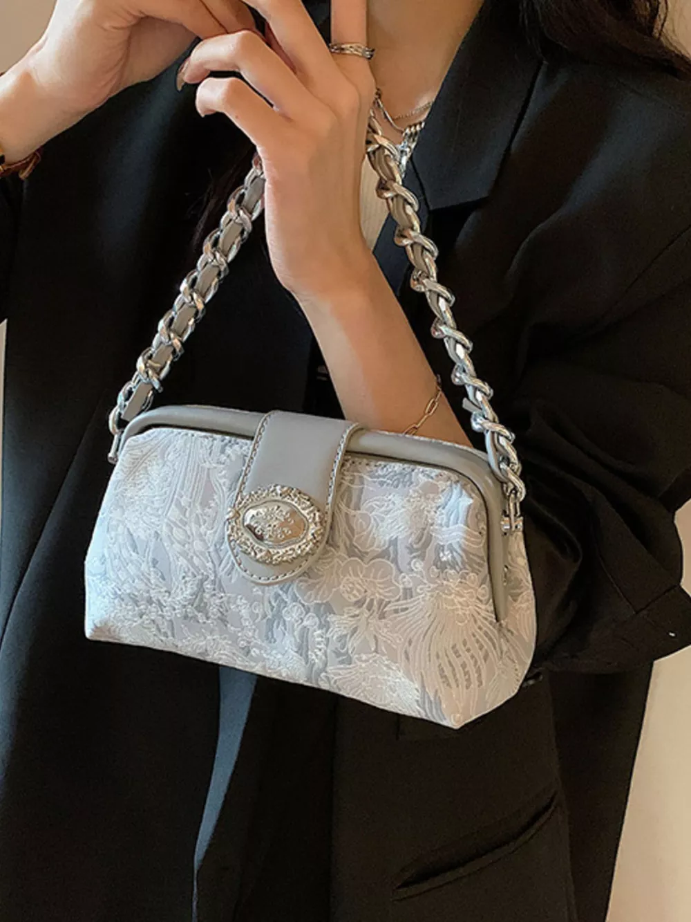 Embroidered Chain Crossbody Bag, image 8