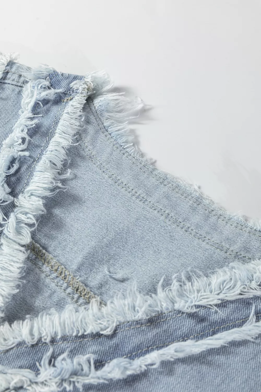 Frayed Edge Flap Pockets Denim Vest Jacket, image 4