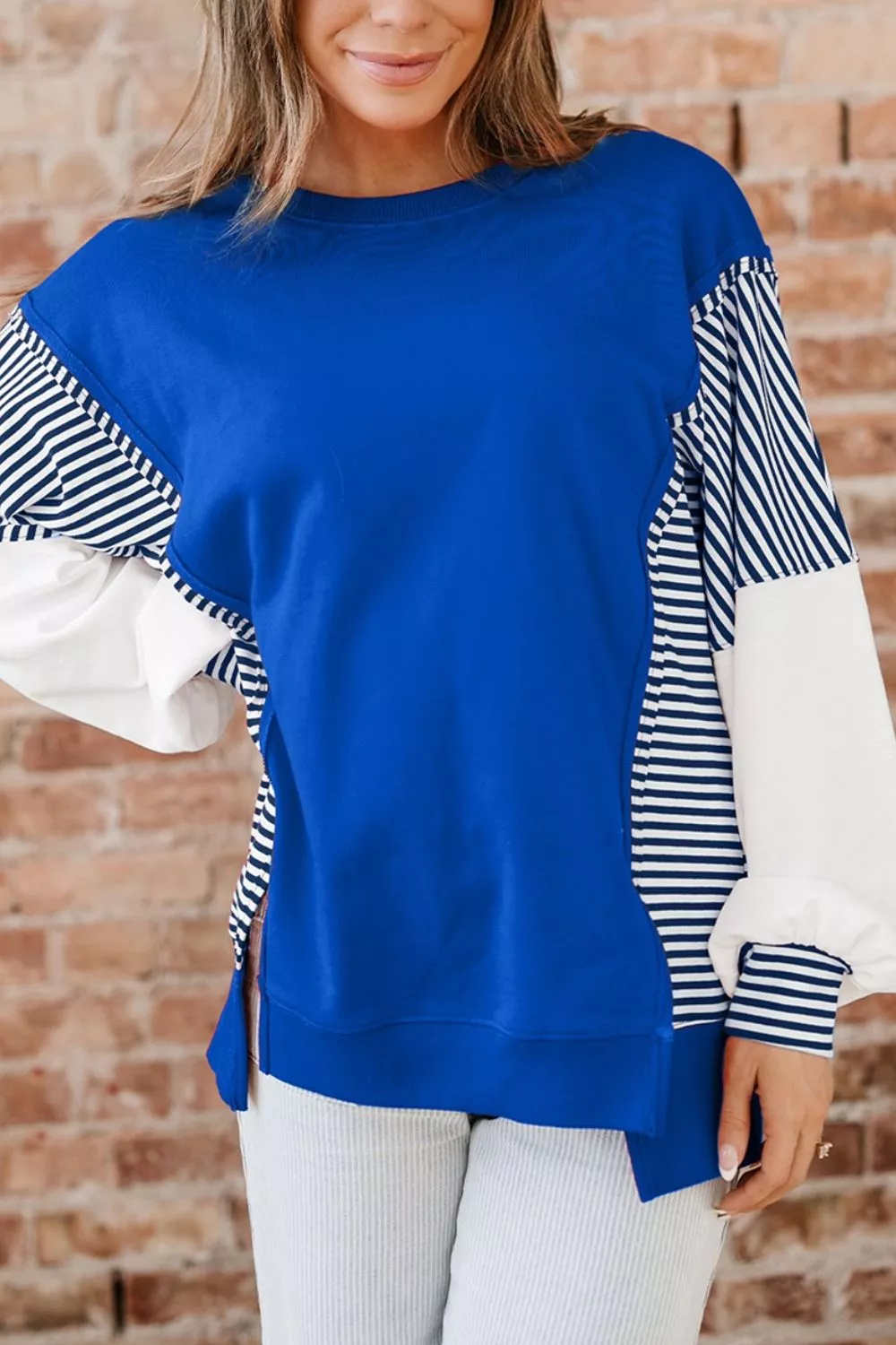 Leopard and Striped Patchwork Sleeves Sweatshirt, image 8