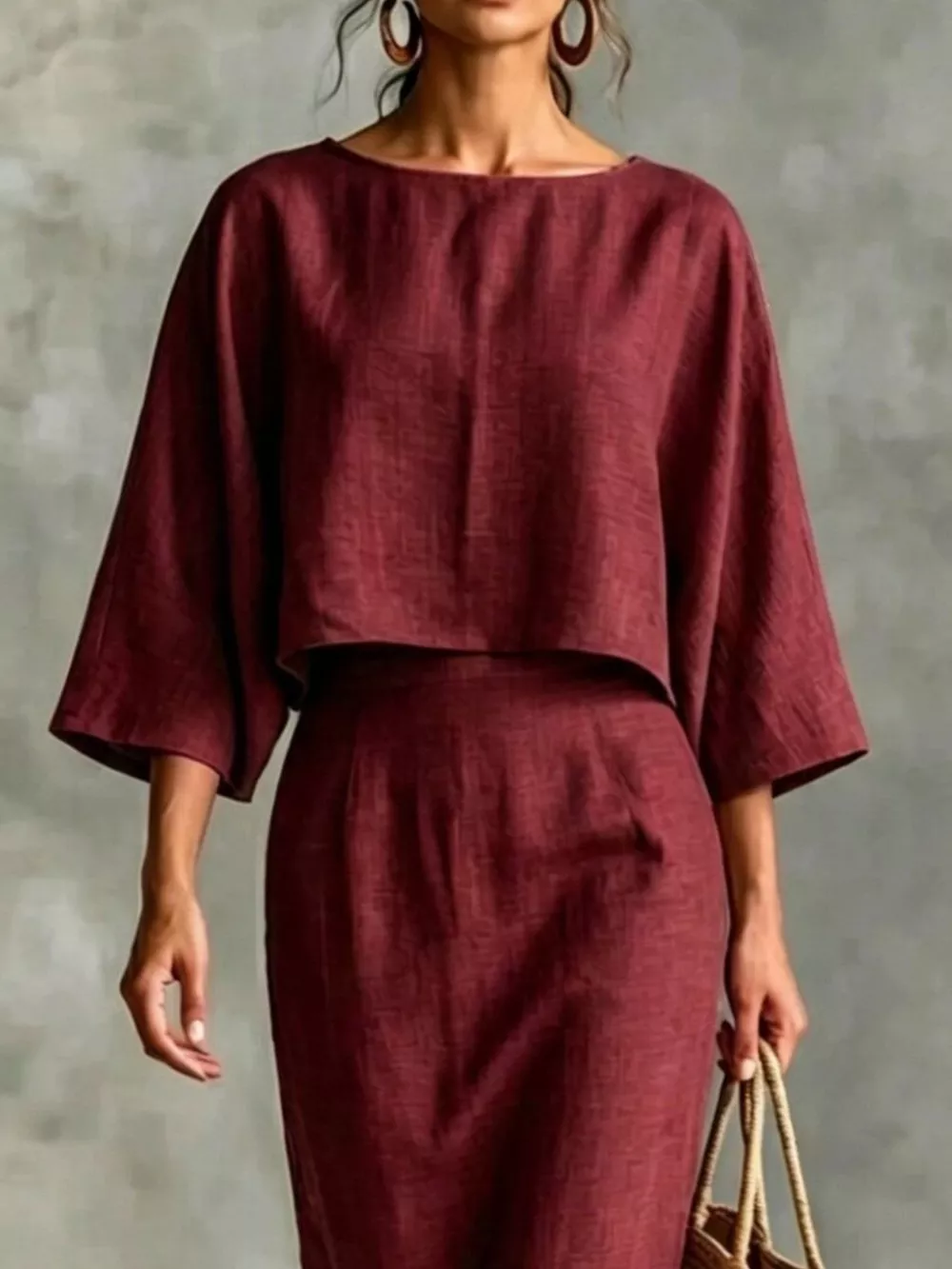 Full Size Solid Color Cropped Top and Midi Skirt Set Plus Size, image 6