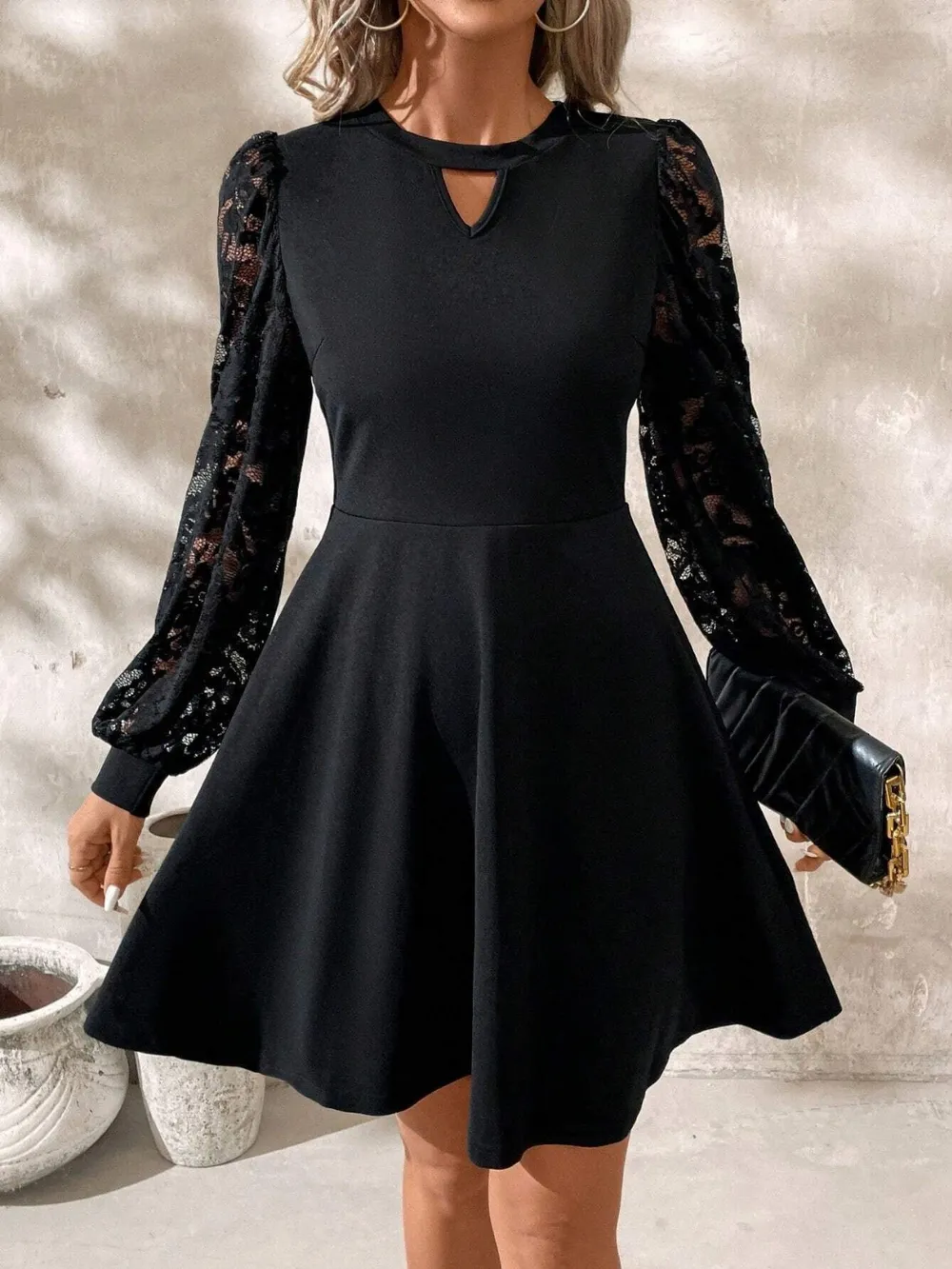 Cutout Lace Long Sleeve Mini Dress, image 4