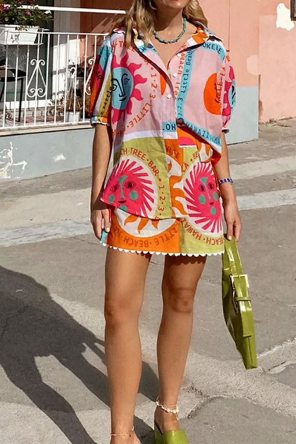 Printed Button Down Shirt and Shorts Set, image 5