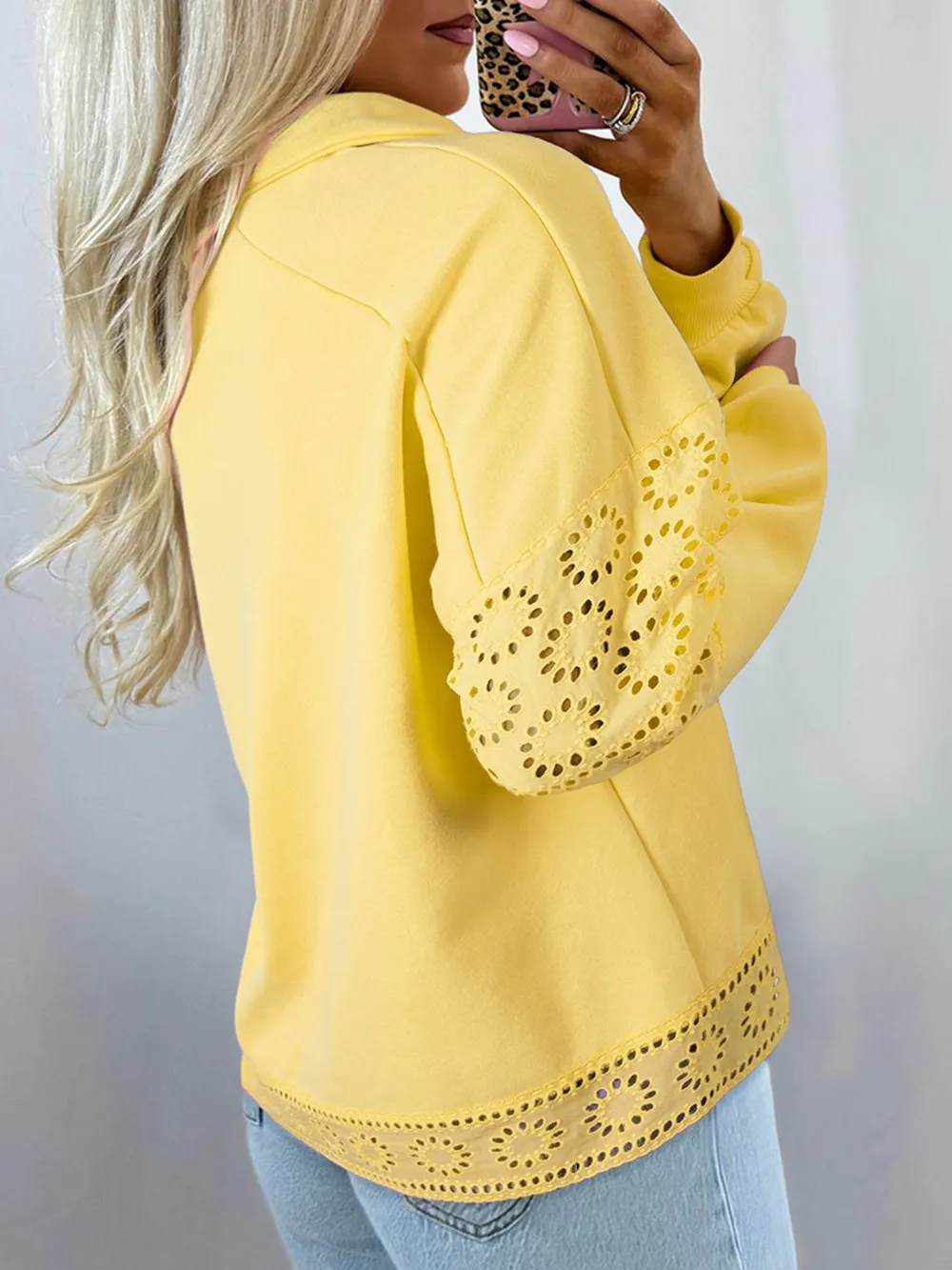 Eyelet Lace Detail Snap Down Sweatshirt, image 3