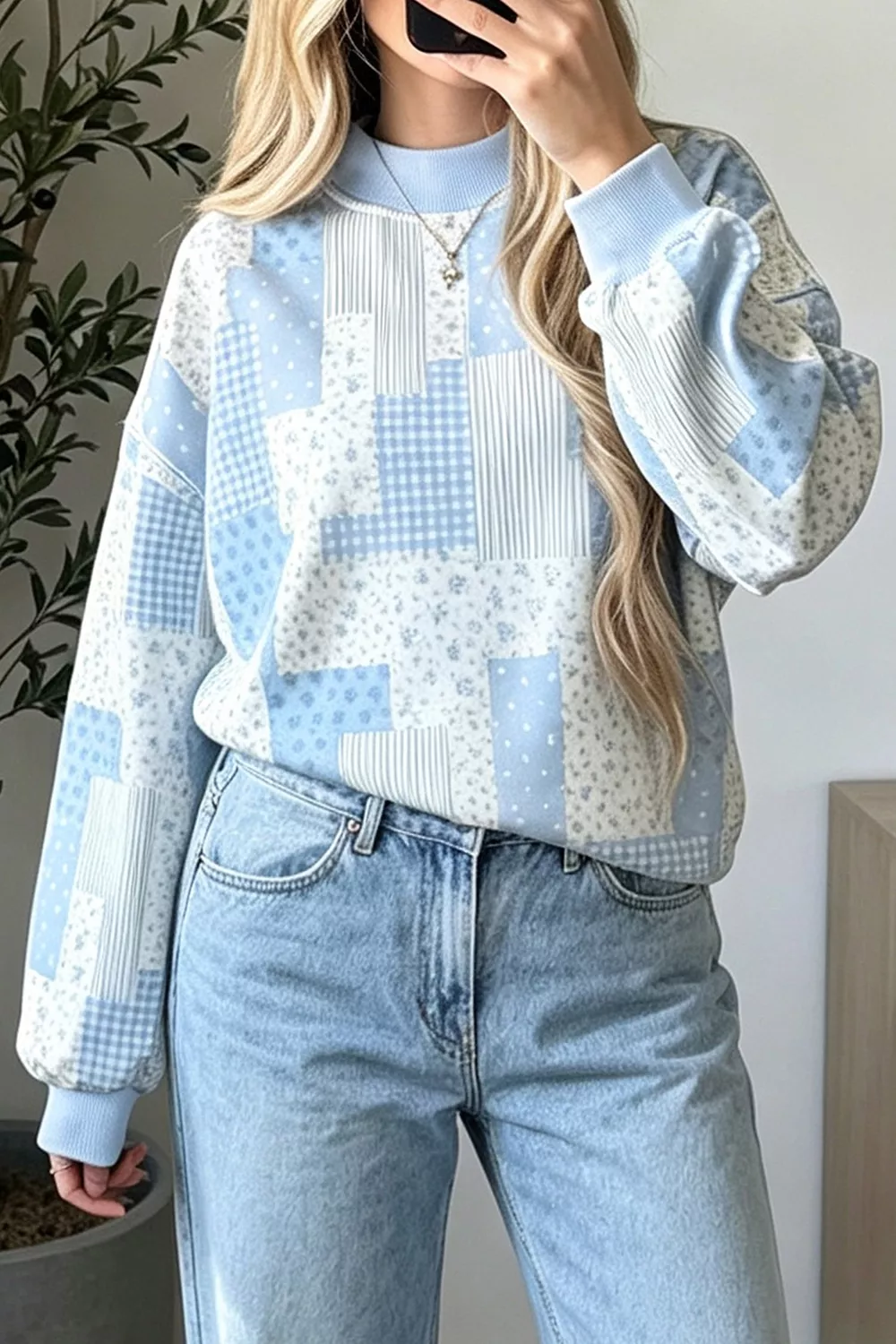 Vintage Patchwork Print Dropped Shoulder Sweatshirt