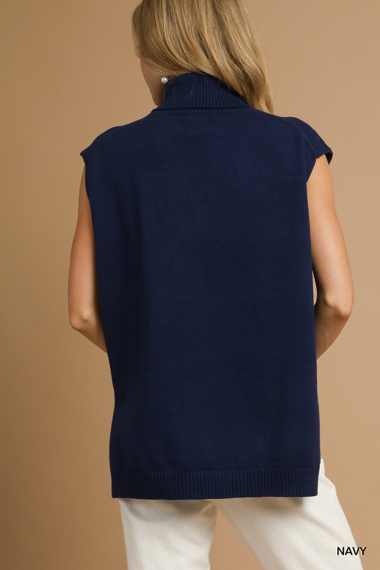 High-Low Turtleneck Sleeveless Sweater Top, image 2
