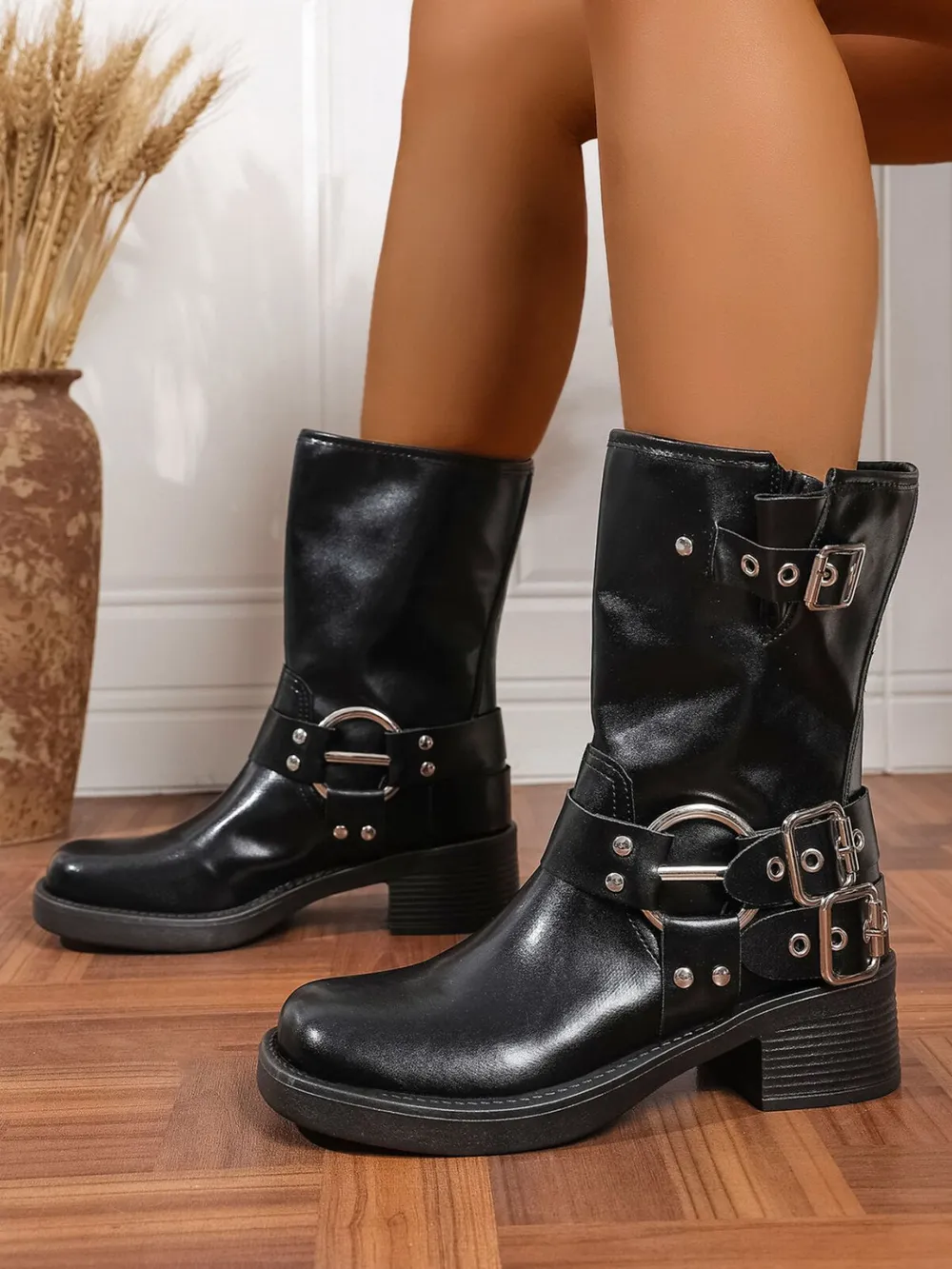 Round Toe Block Heels Boots, image 3