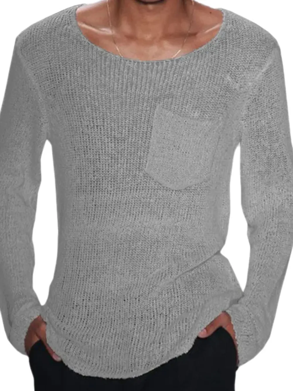 Men's Plus Size Round Neck Long Sleeve Knit T-Shirt, image 4