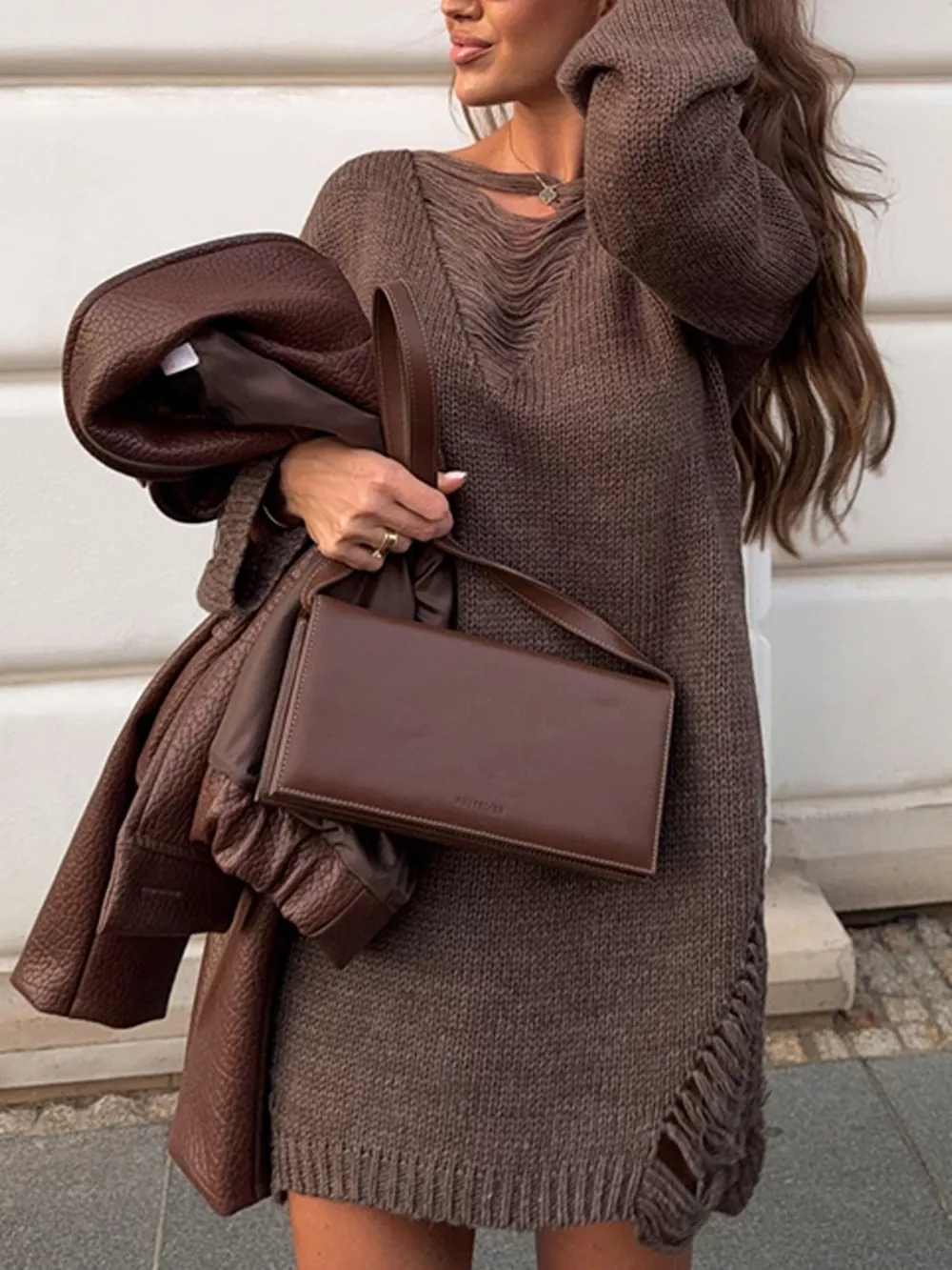 Distressed Dropped Shoulder Sweater Dress, image 2