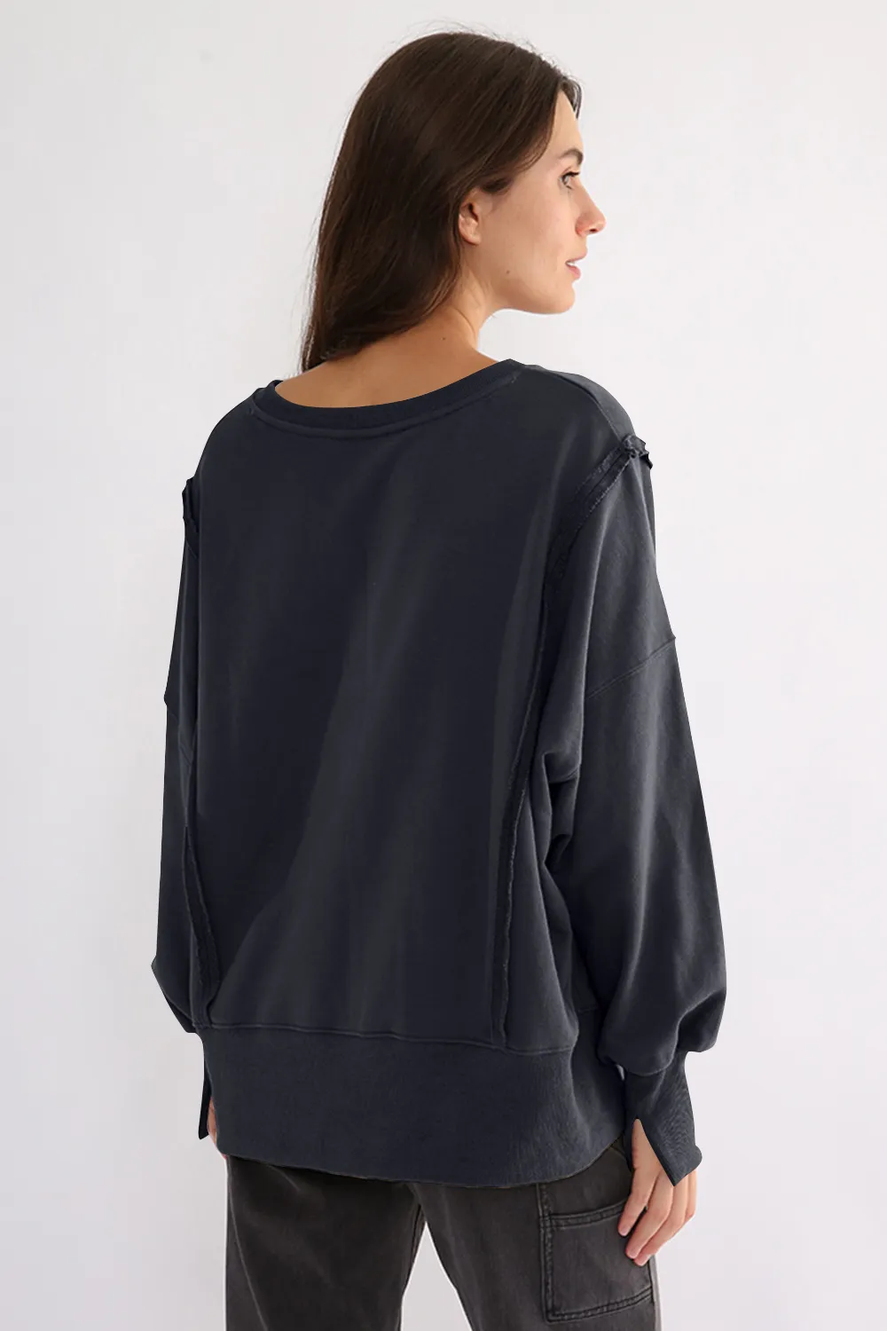 Exposed Seam High-Low Long Sleeve Sweatshirt, image 24