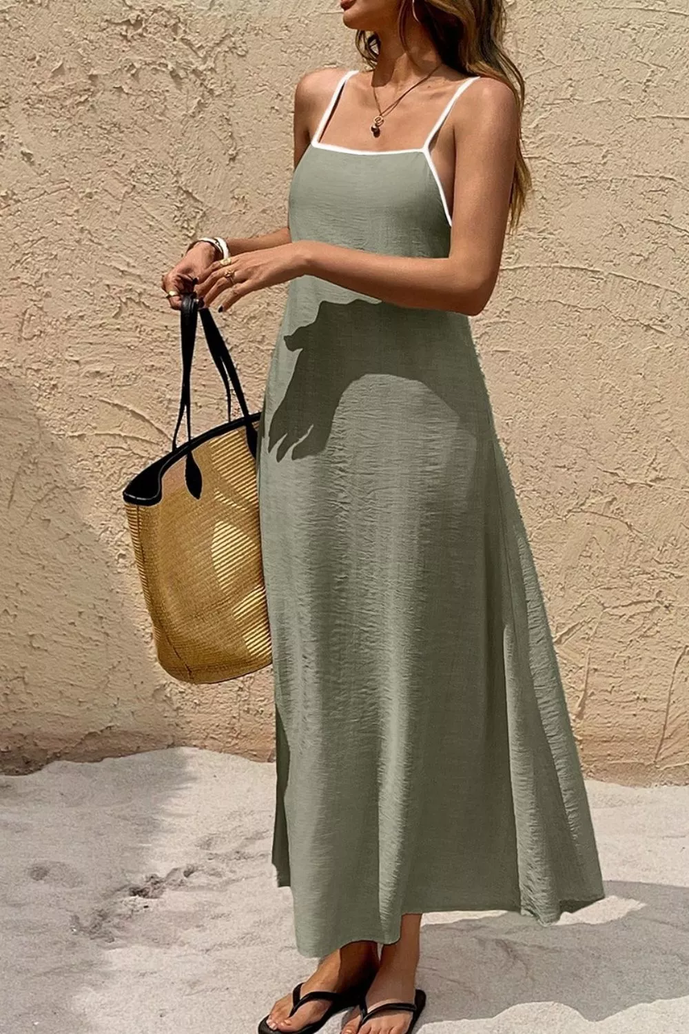 Spaghetti Strap Maxi Dress with Contrast Trim