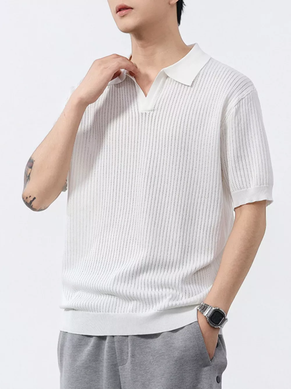 Men's Plus Size Ribbed Short Sleeve Polo, image 9