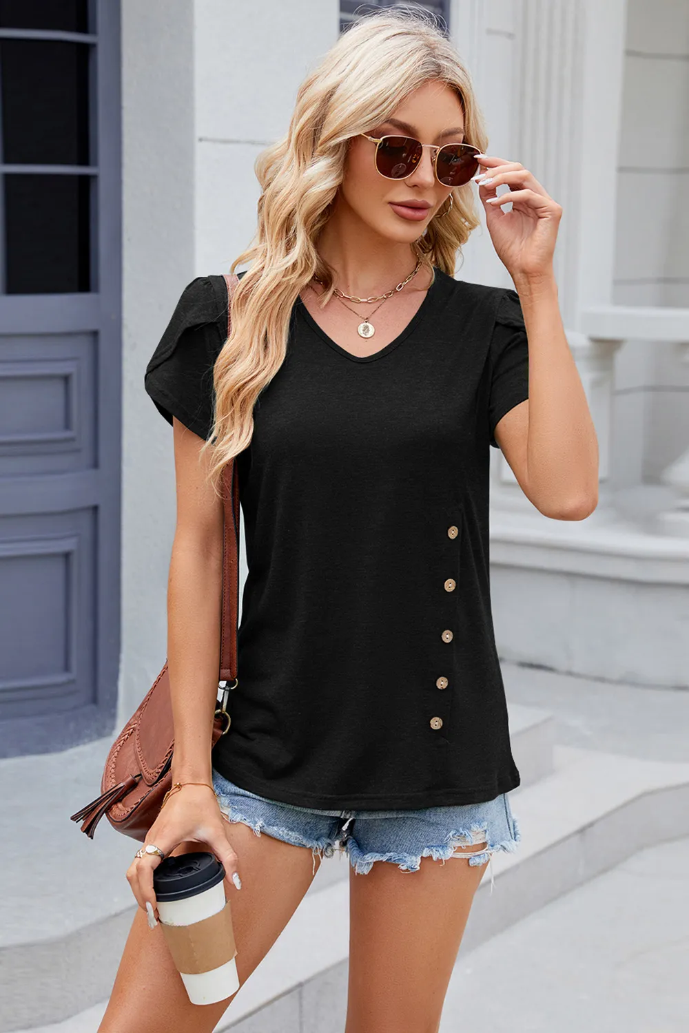 V-Neck Short Sleeve T-Shirt, image 30