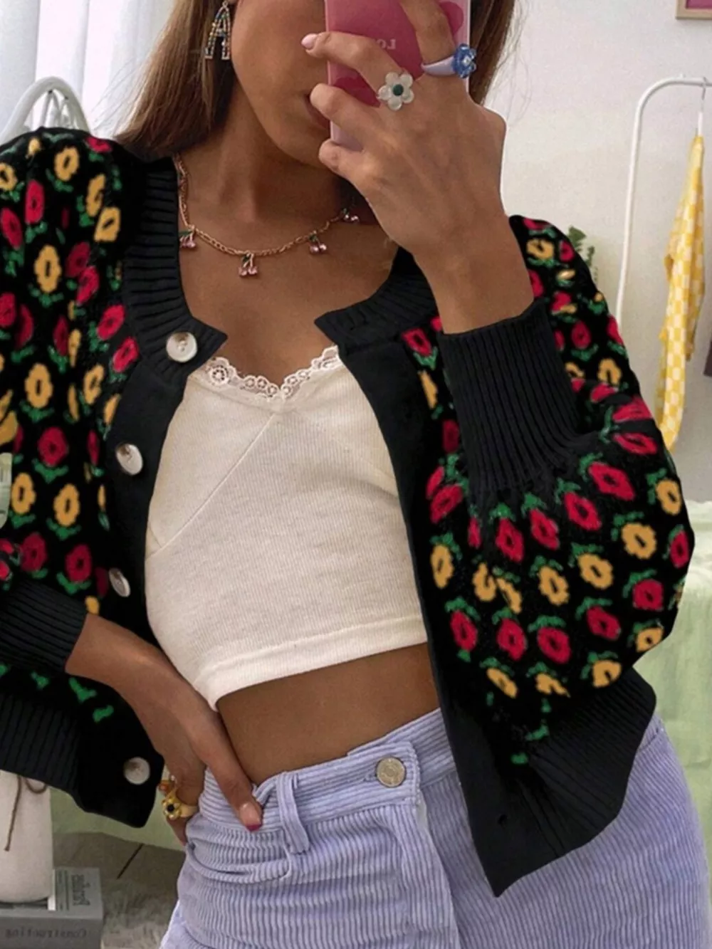 Floral Button Up Long Sleeve Cardigan, image 10
