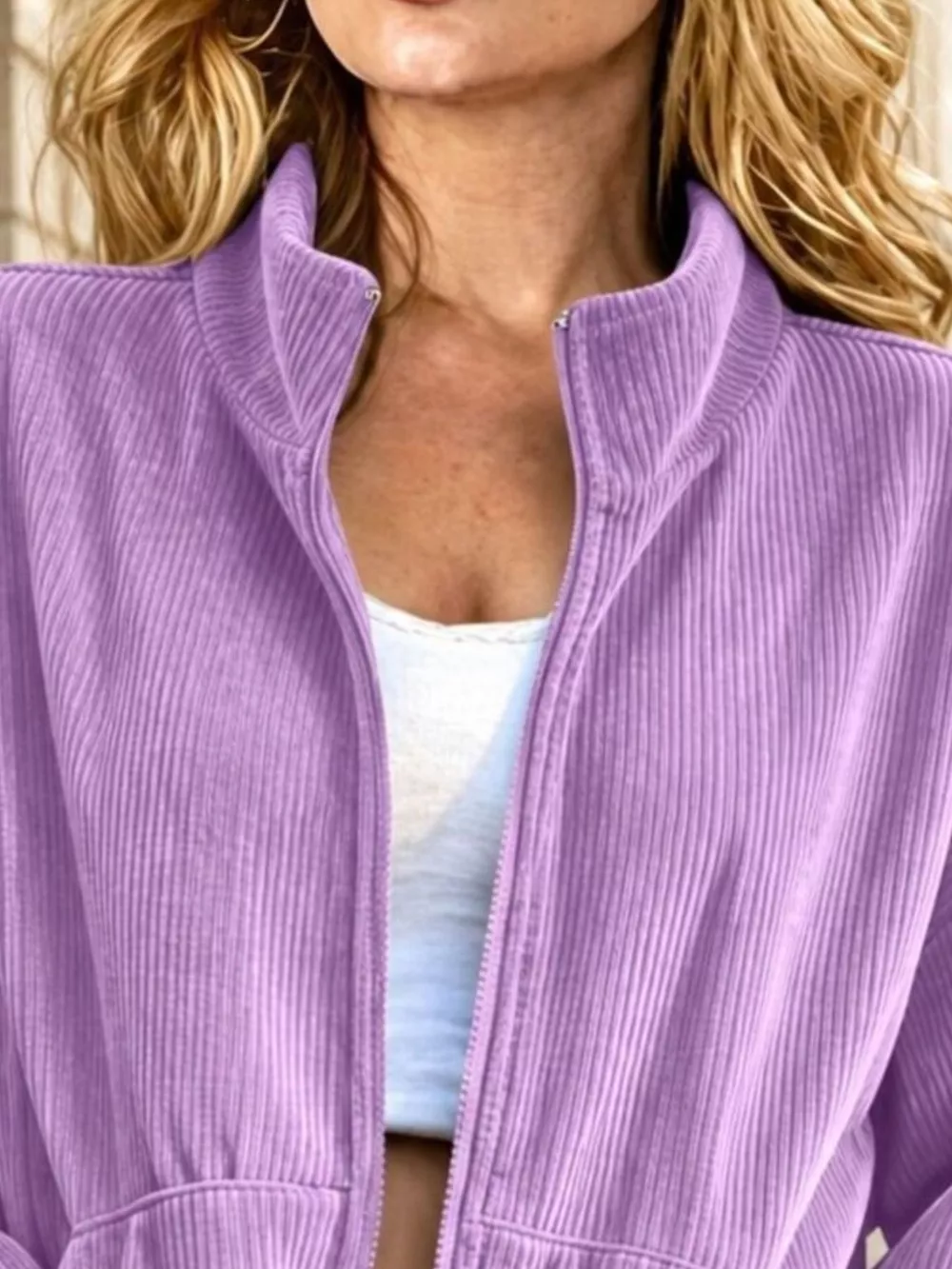 Casual Corduroy Zip-Up Stand Collar Sweatshirt, image 17