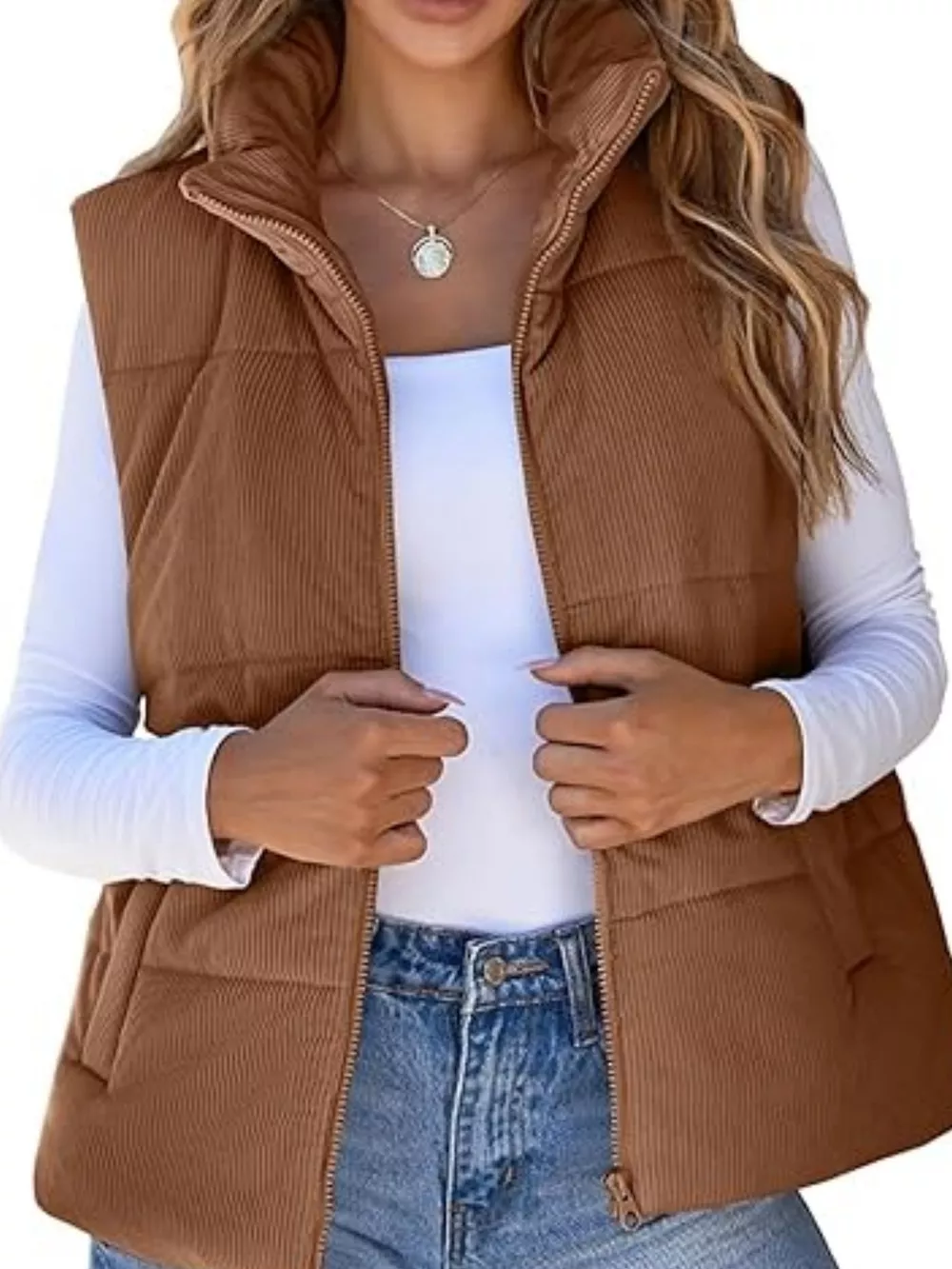 Corduroy Zip Up Vest Coat, image 20