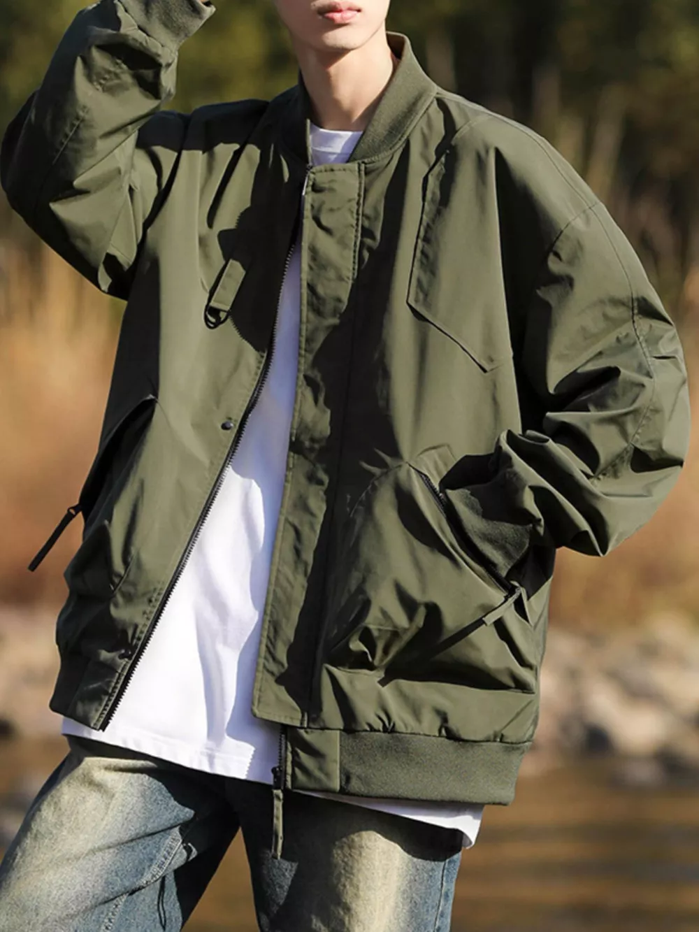 Men's Plus Size Casual Loose Fit Zip Up Jacket, image 5