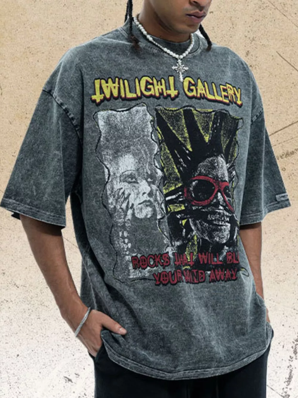 Men's Graphic Round Neck Vintage Wash T-Shirt, image 4