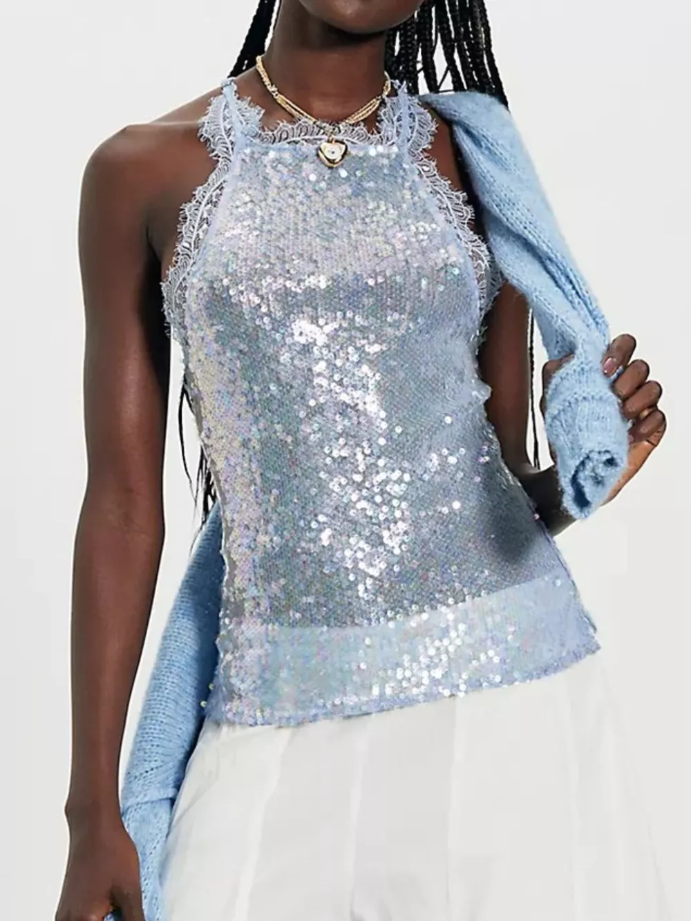 Sequin Lace Trim Halter Neck Cami, image 12