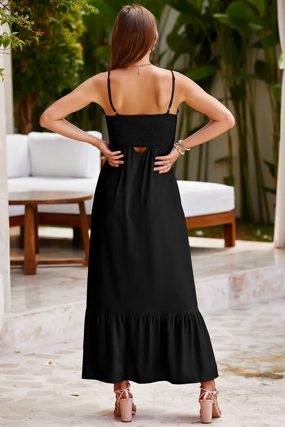 Smocked Spaghetti Strap Ruffle Hem Dress, image 4