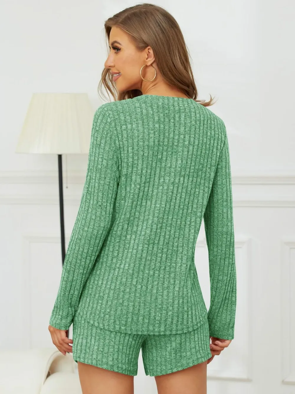 Ribbed Round Neck Top and Shorts Set, image 24