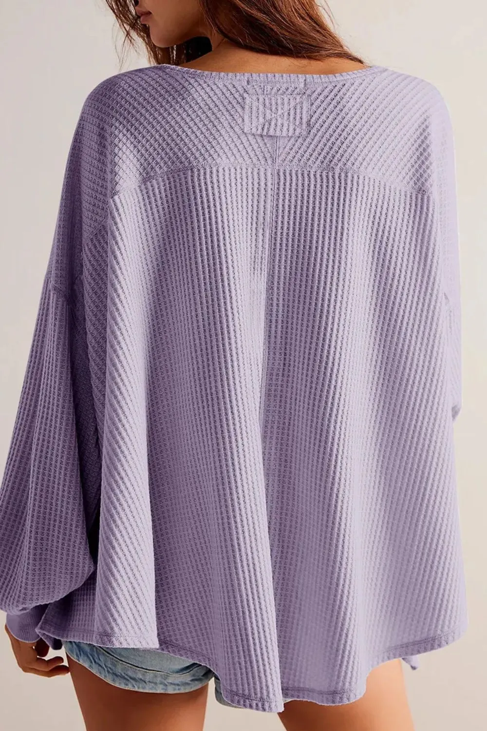 Waffle-Knit V-Neck Long Sleeve Top, image 8