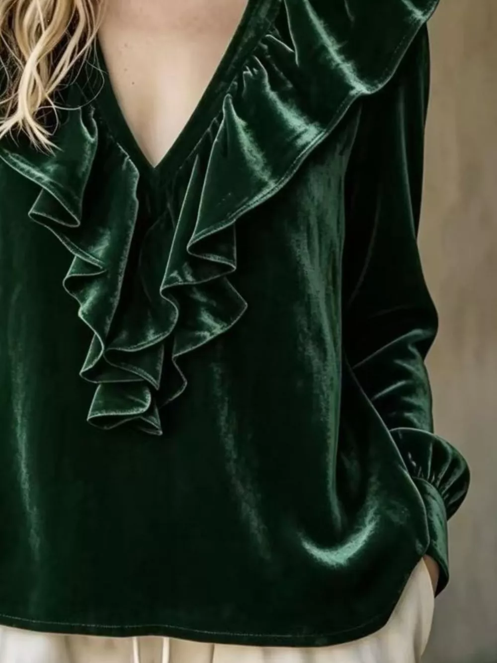 Full Size Velvet Ruffle V-Neck Blouse Plus Size, image 18