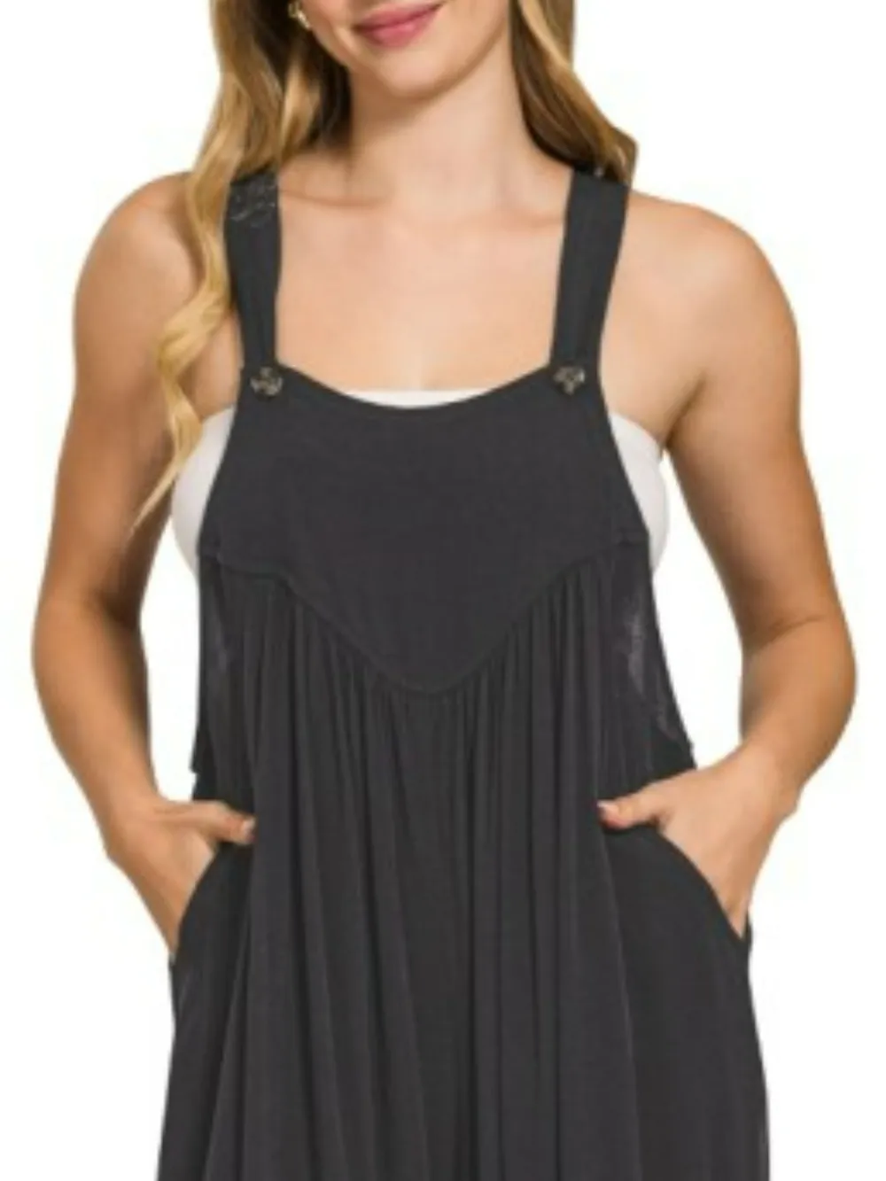 Woven Rayon Crepe Wide Leg Overalls, image 2