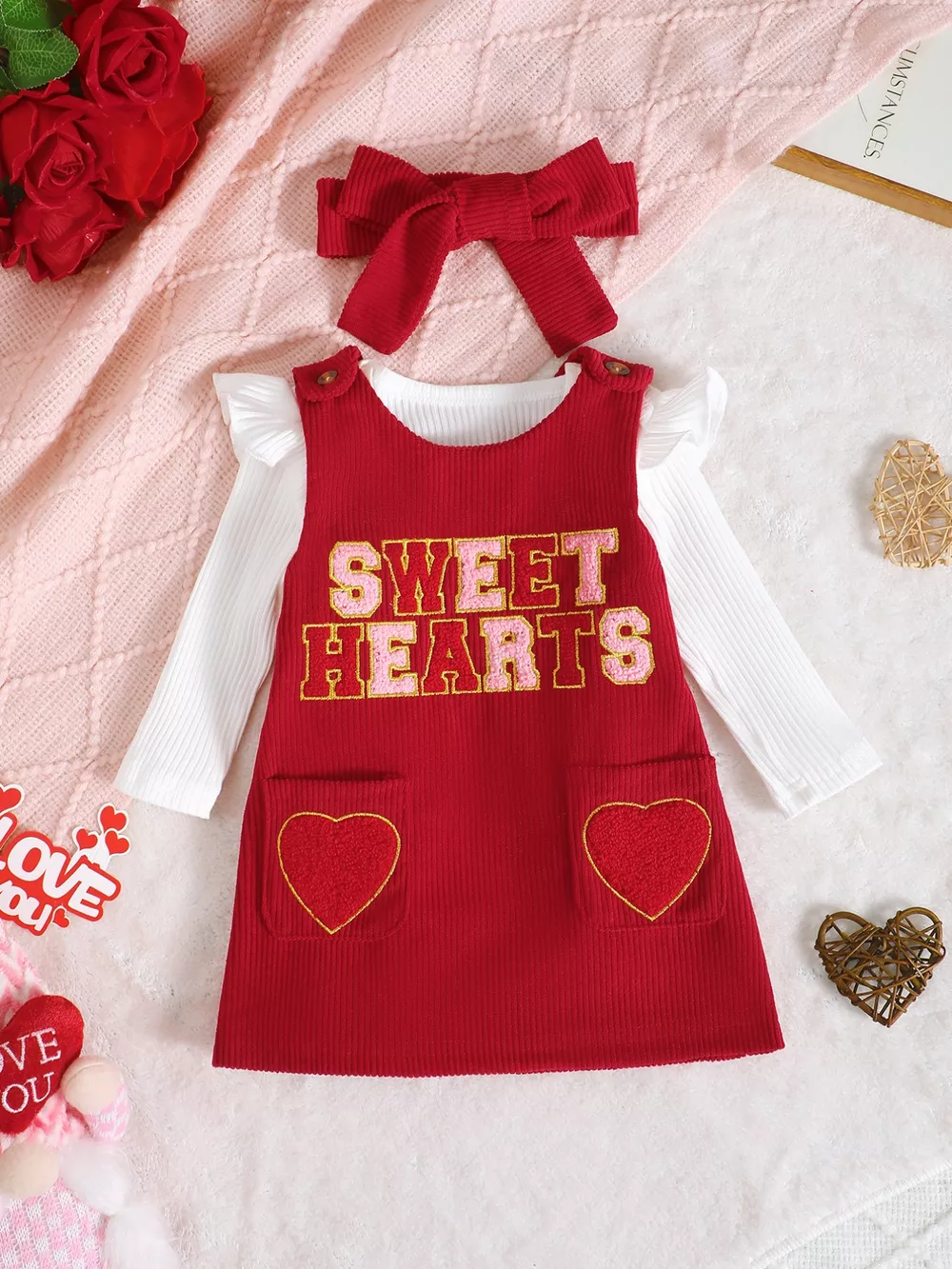 Children's Ruffled Bodysuit and Dress Set with Headband, image 7