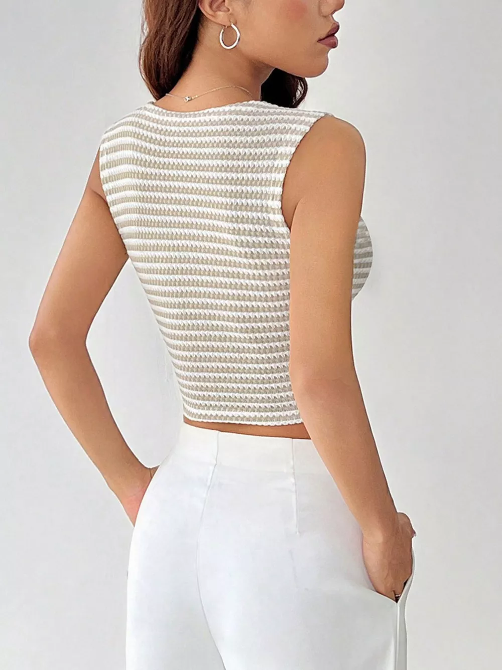 Striped Button-Down Cropped Sweater Vest, image 4