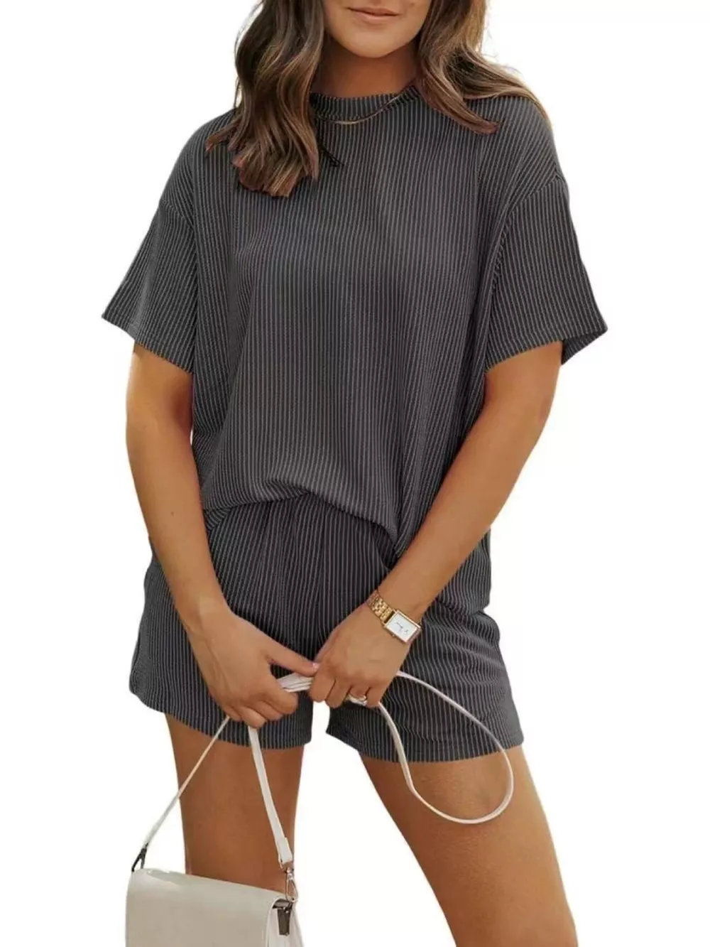 Full Size Ribbed Short Sleeve Top and Shorts Two-Piece Set Plus Size, image 15