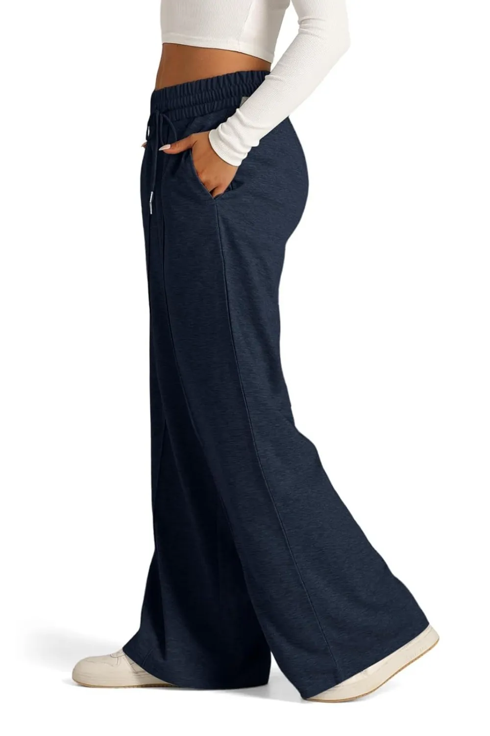 Drawstring Elastic Waist Wide Leg Pants, image 10
