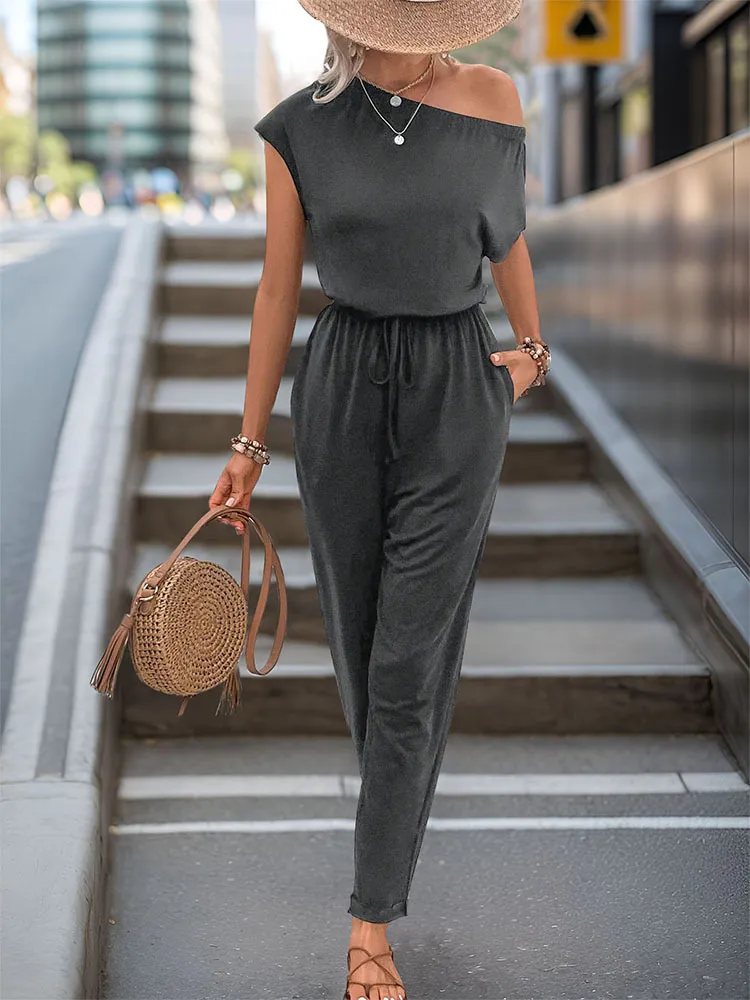 Single Shoulder Short Sleeve Jumpsuit, image 2