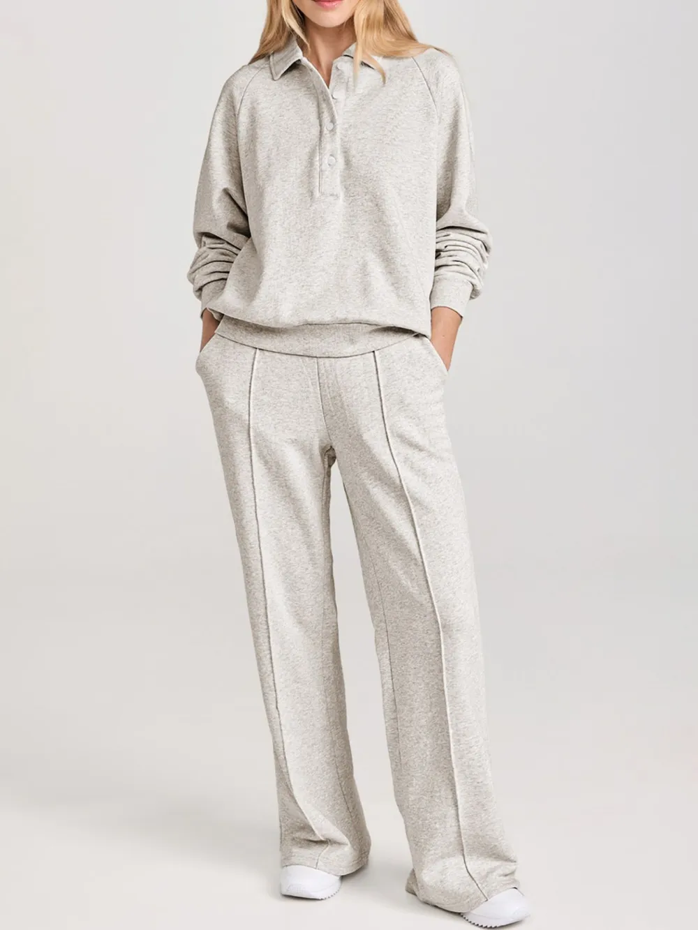 Collared Sweatshirt and High Waist Pants Active Set, image 8