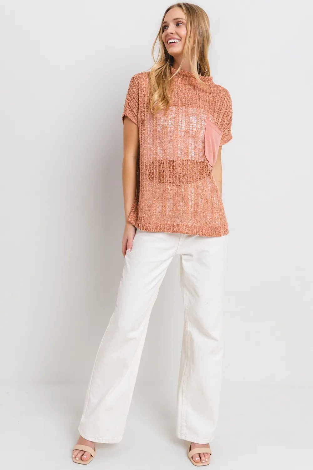Ces Femme See Through Crochet Mock Neck Cover Up, image 6