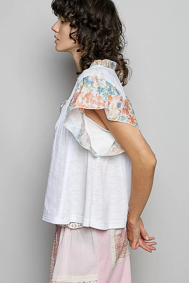 V-Neck Floral Ruffle Sleeve Blouse, image 3