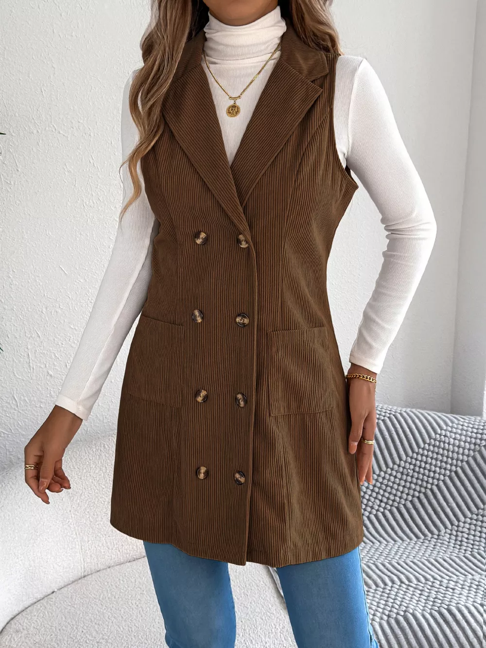 Double-Breasted Long Vest Coat, image 15