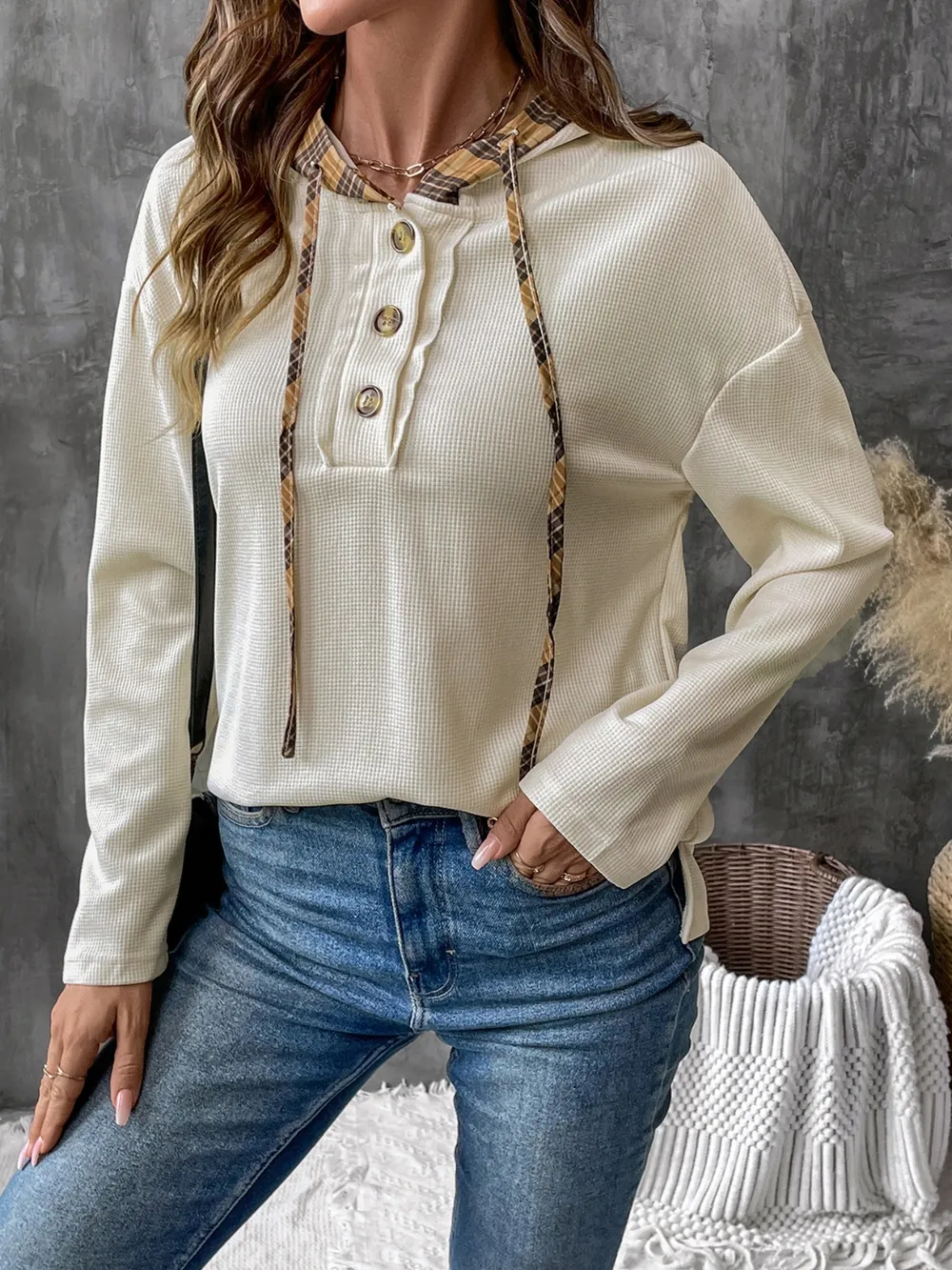 Drawstring Long Sleeve Hooded T-Shirt, image 3